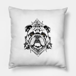 English Bulldog Pet Animal Nature Illustration Art Tattoo Pillow