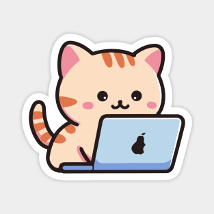 Cute Kawaii Tabby Cat Using a Laptop Magnet