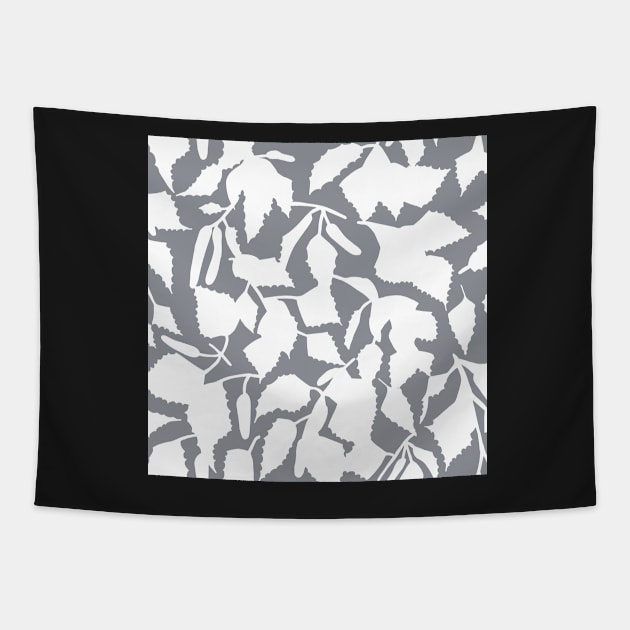 White birch leaves on gray seamless pattern Tapestry by colorofmagic