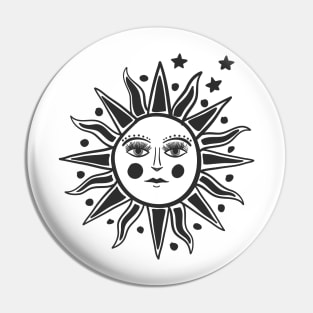 Vintage Sun Face Black Pin