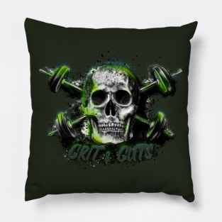 Grit and Guts Skull Neon Green Pillow