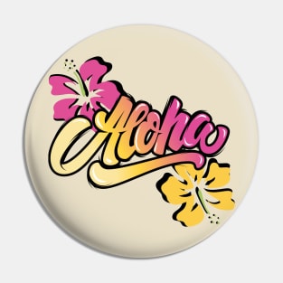 hawaiin inspired aloha with orange and pink hibiscus flowers Pin