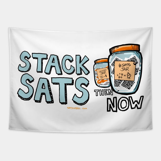 Stack Sats Then vs Now Tapestry by Satoshi Symbol