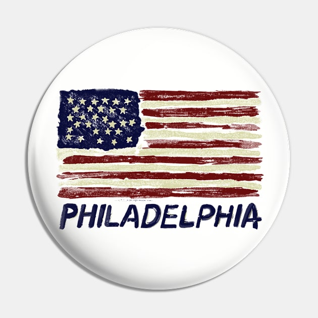 Philadelphia Painted USA Flag Souvenir Tee Pin by FireflyCreative