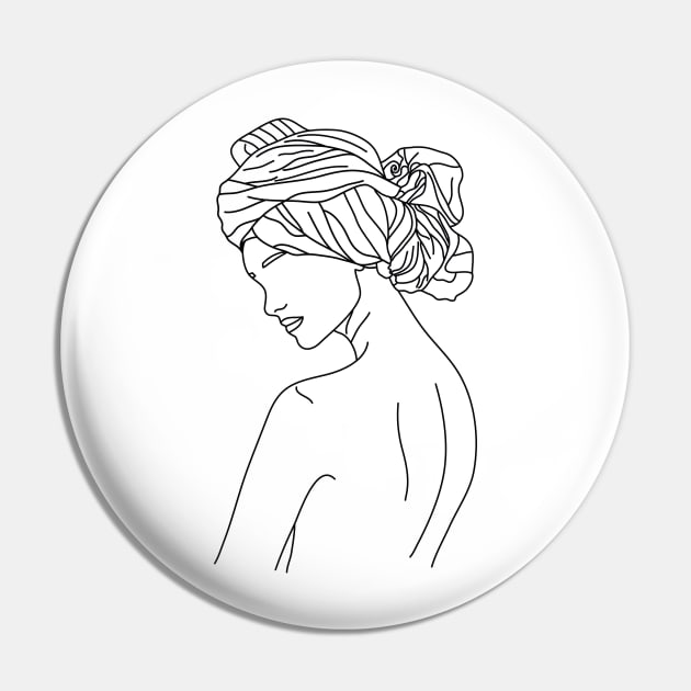 Woman Headwrap Line Art Pin by MinimalLineARt