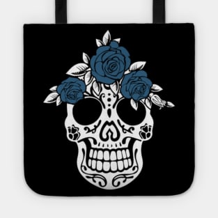 Niche Skull Island Mod Art  Calavera Sugar Skull Blue Roses In Head Mexico Fun Tote