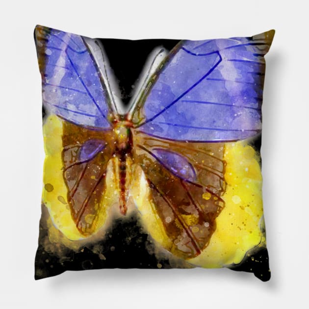 Butterfly Watercolor Butterfly Stripe Tie Dyeing Pillow by sufian