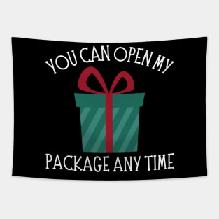 You Can Open My Package Anytime. Christmas Humor. Rude, Offensive, Inappropriate Christmas Design In White Tapestry