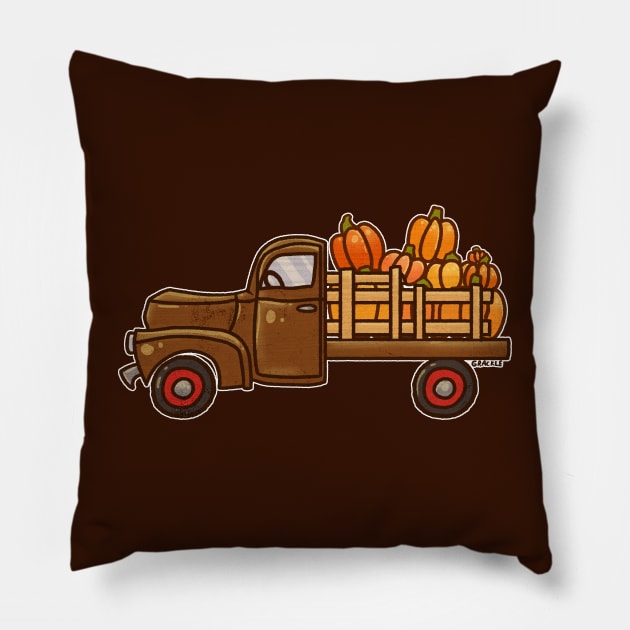 Pickup A Pumpkin! (Brown Version) Pillow by Jan Grackle