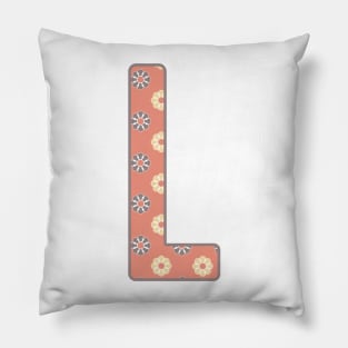 MONOGRAM LETTER L PINK FLORAL TYPOGRAPHY DESIGN Pillow