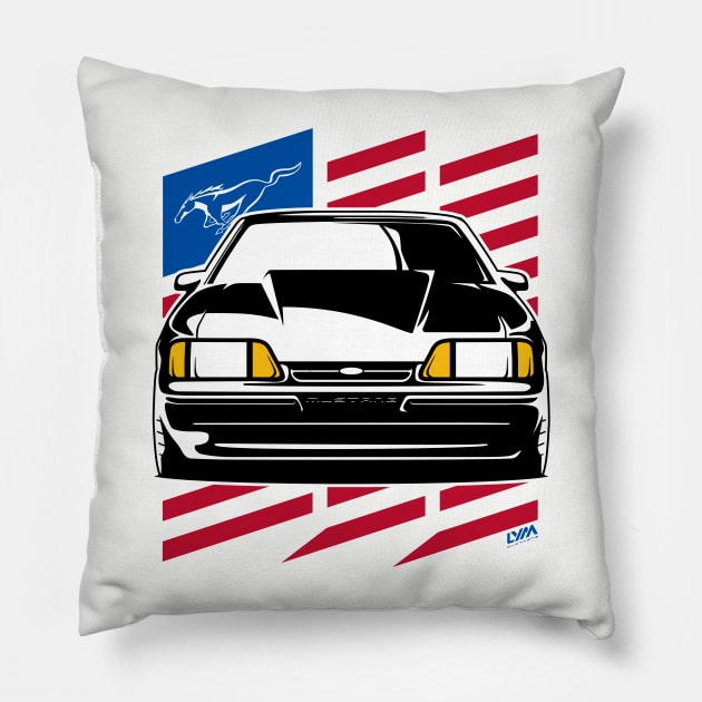 Foxbody Ford Mustang Notch US Flag Pillow by LYM Clothing