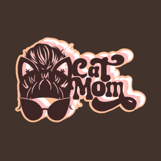 Retro Cool Cat Mom - peach version T-Shirt