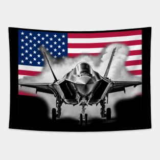 F-35 Fighter Jet with US Flag Background Tapestry