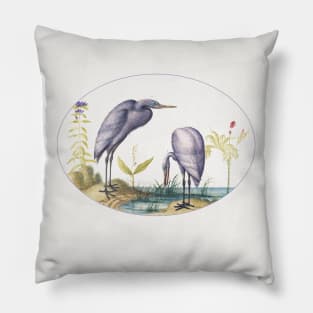 Two Great Egrets with Green Breeding Masks (1575–1580) Pillow