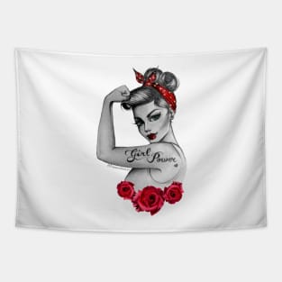 Girl Power von Anne Cha Modern Rosie the Riveter Red Roses Tapestry