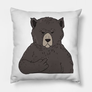 Grumpy Brown Bear Holding Middle Finger Pillow