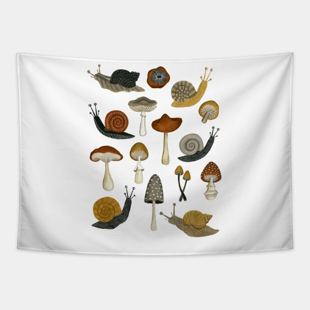 mushrooms & snails Tapestry by annyamarttinen