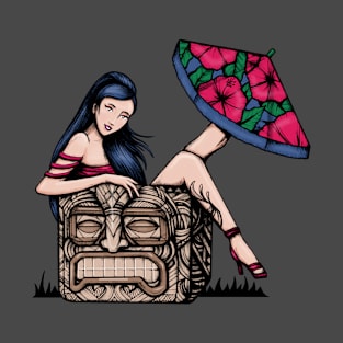 Tiki Pinup Girl with Umbrella T-Shirt