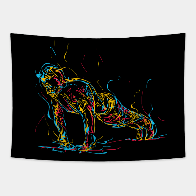 abstract man doing push up Tapestry by Mako Design 