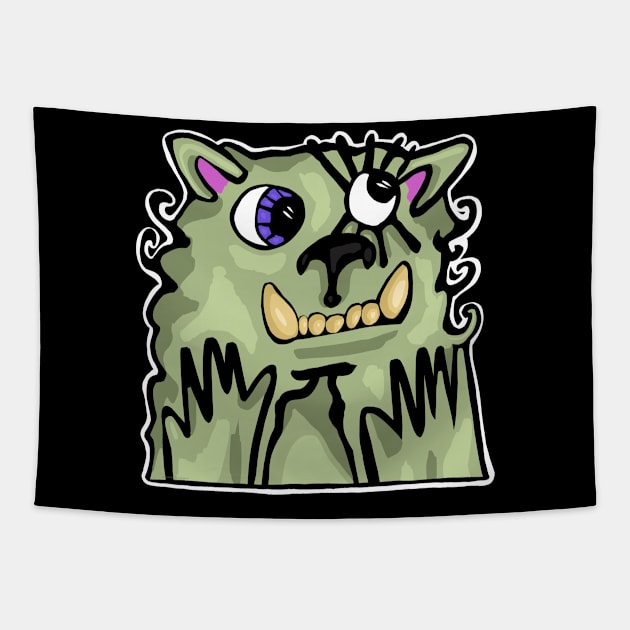 Green Fluffy Imaginary Friend Monster Tapestry by wildjellybeans