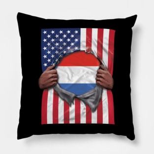 Netherlands Flag American Flag Ripped - Gift for Dutch From Netherlands Pillow