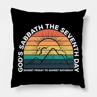 God's Sabbath The Seventh Day - Sunset - White Text Pillow