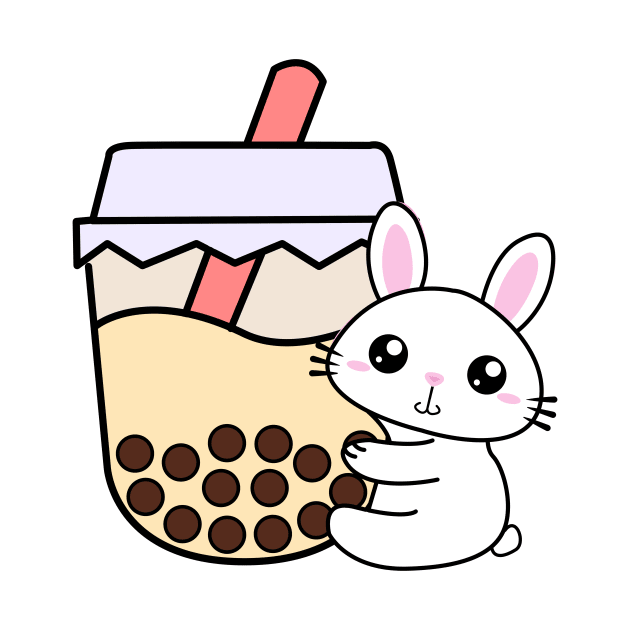 Sweet Baby Rabbit Hugs Bubble Tea Kawaii Cream Boba Tea by 4U2NV-LDN