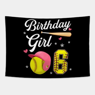 6Th Birthday Softball Player Themed Girls Six 6 Years Old Tapestry