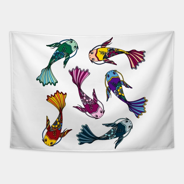 Koi Fish Pattern Colorful Palette Tapestry by HLeslie Design