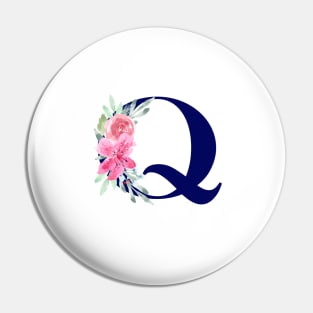 Watercolor Floral Letter Q in Navy Pin