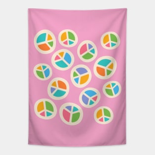 PEACE Signs Psychedelic Counterculture Symbol in Rainbow Retro Boho Hippie Colours - UnBlink Studio by Jackie Tahara Tapestry