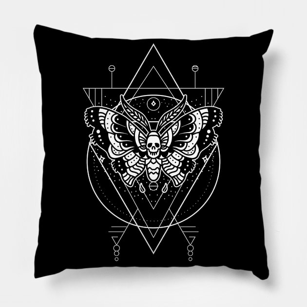 Occult Fashion Vintage Moth Skull Goth Occult Pillow by wbdesignz