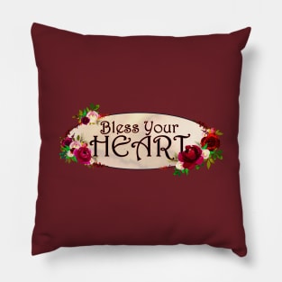 "Bless Your Heart" with Red Flower Frame Pillow