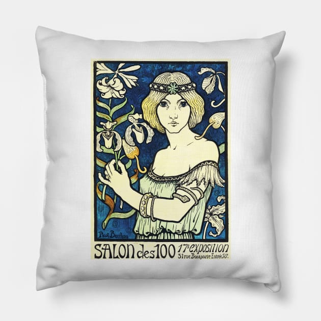 SALON DES CENT Vintage French Art Exposition Art Poster by Paul Berthon Pillow by vintageposters