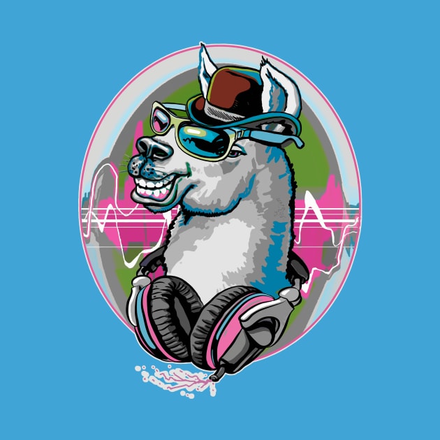 Llama Sporting Bowler Hat Sunglasses Music Headphones by Mudge