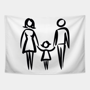 Stick figure family in black ink Tapestry