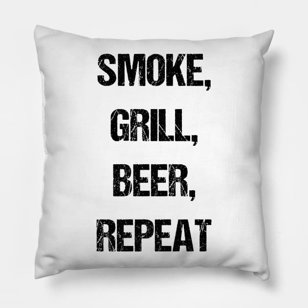 Smoke, Grill, Beer, Repeat BBQ Pillow by nickmelia18