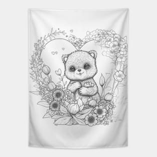 cute bear drawing in roses Tapestry