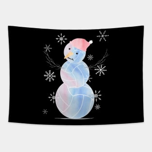 Cute Watercolor Pastel I Love Volleyball Snowman in light blue, pink and purple Tapestry