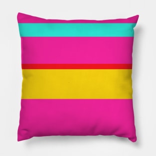 A striking dough of Red (Pigment), Barbie Pink, Metallic Yellow and Fluorescent Blue stripes. Pillow