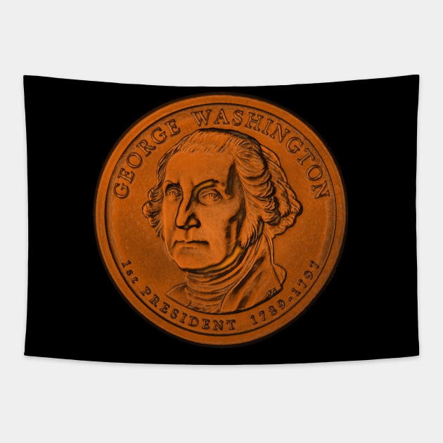 USA George Washington Coin in Orange Tapestry by The Black Panther