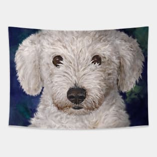 Painting of a Cute Fluffy White Maltipoo Looking at You Tapestry