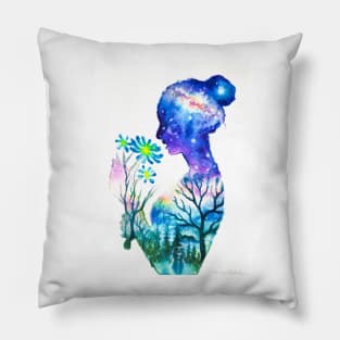 Girl with blue flower Pillow