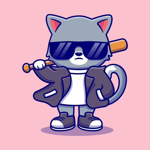 Cute Bad Cat Wearing Suit And Sunglasses With Baseball Bat by Catalyst Labs