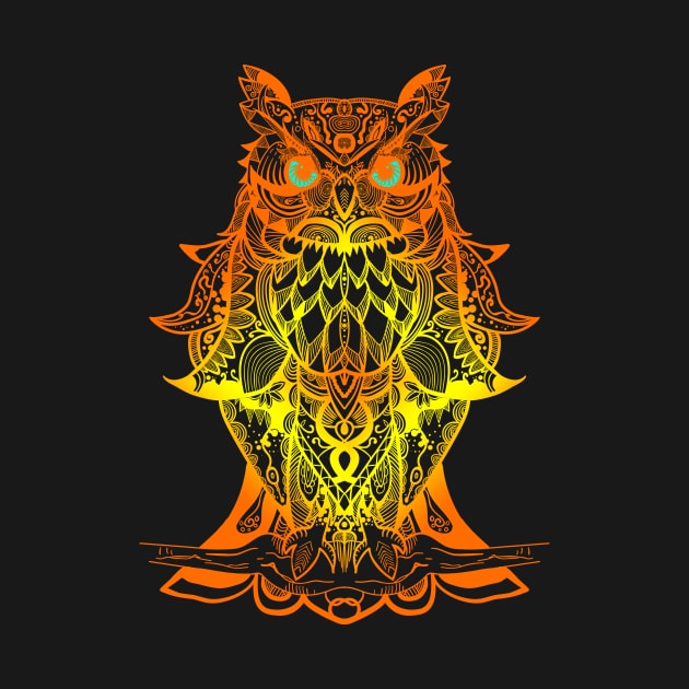 Best T-shirt is great for owl fans, Fire Mandala Owl art T-shirt T-Shirt by g14u