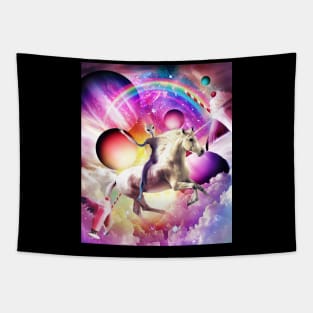 Space Alien Riding Unicorn - Milkshake Rainbow Tapestry