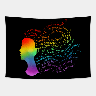 Rainbow Hair Positive Affirmation Silhouette Tapestry