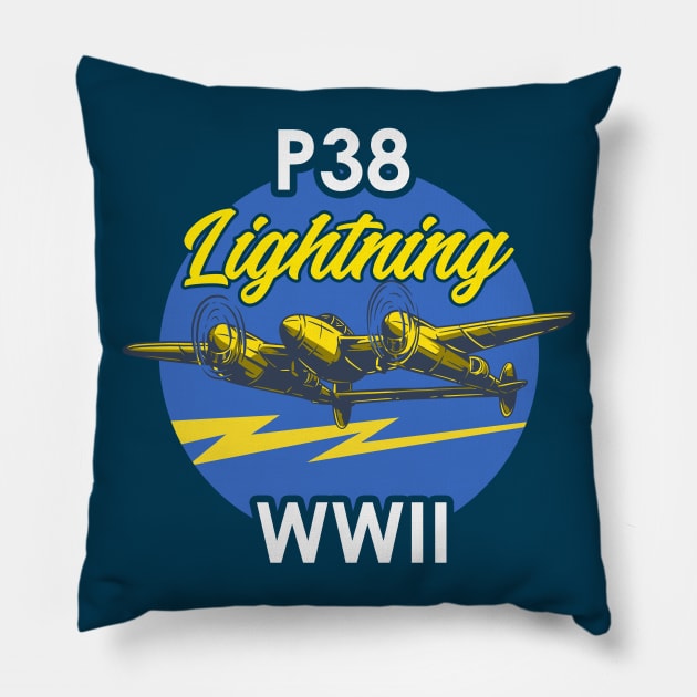 P-38 Lightning WWII Vintage Aircraft Pillow by Mandra