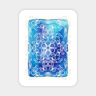 White Floral Painted Pattern on Blue Watercolor Magnet