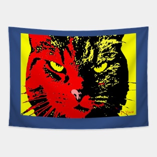 ANGRY CAT POP ART -  RED YELLOW BLACK Tapestry